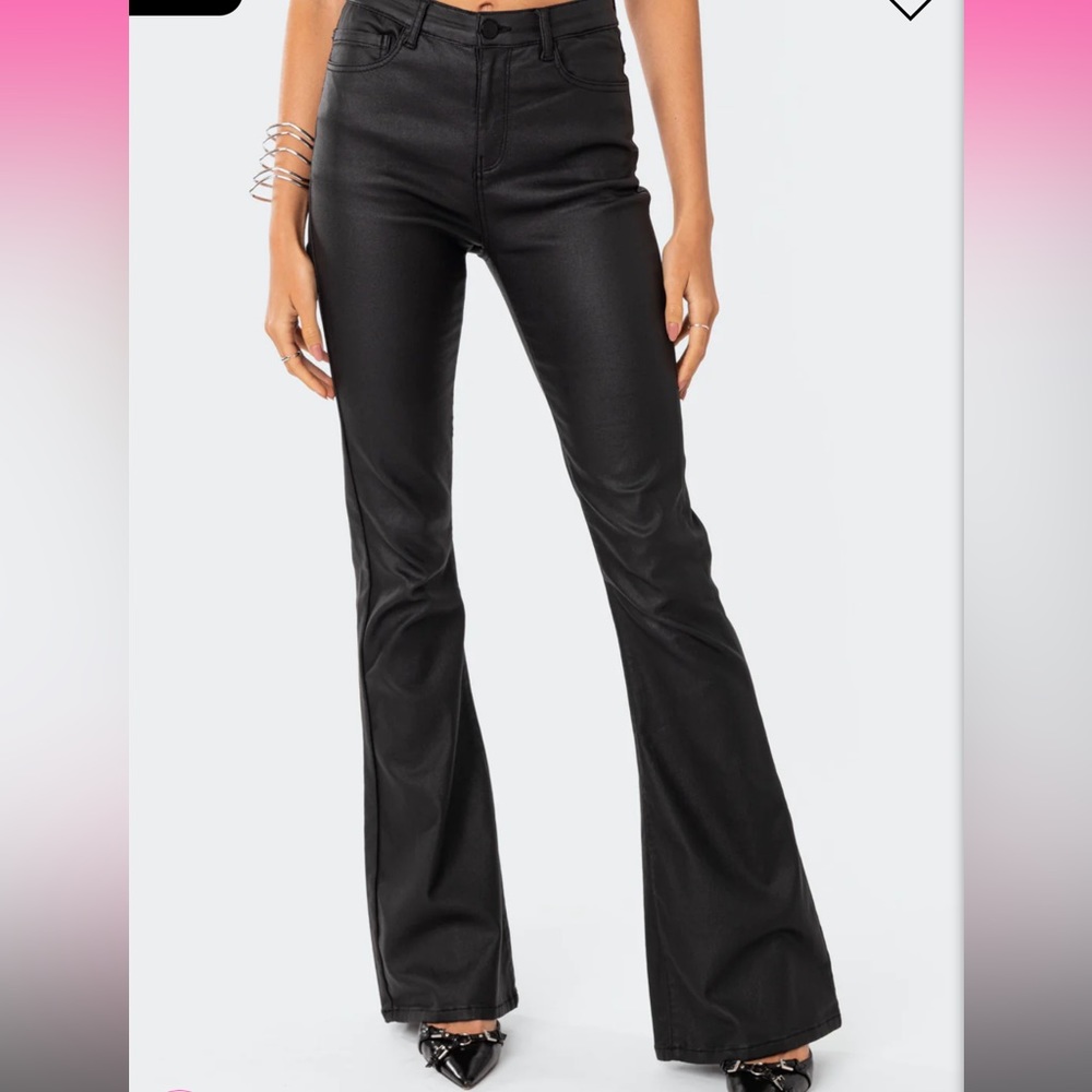 Edikted Luna Faux Leather Flare Jeans